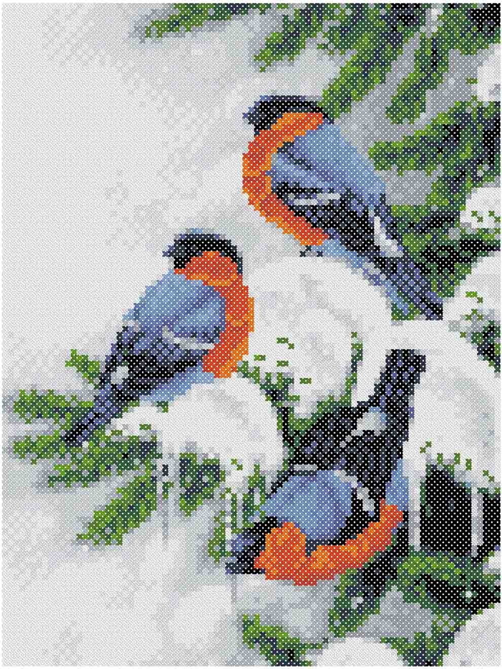 Снегири - Канва с нанесенным рисунком для вышивки крестом 17х17 см