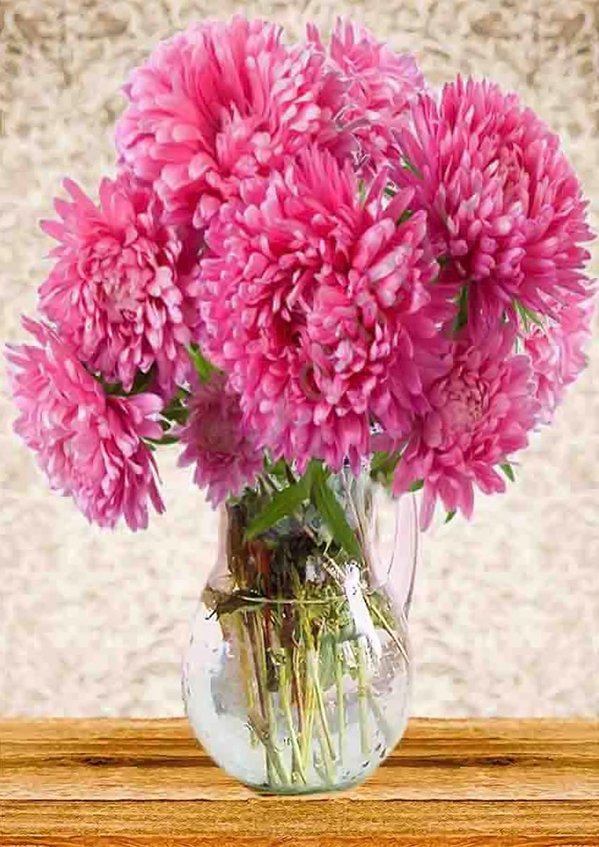 Розовые хризантемы Принт для вышивки лентами на габардине