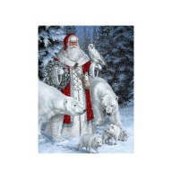 KR-AP3744 Каролинка Дед Мороз на Северном полюсе.Алмазная мозаика с круглыми стразами 30х40см