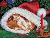 Котята в рождество-Набор для вышивки на канве счетным крестом 16х21см