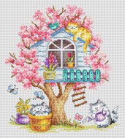 Кошкин дом (весна) - Набор для вышивания счетным крестом 