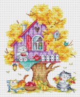 Кошкин дом (осень) - Набор для вышивания счетным крестом 