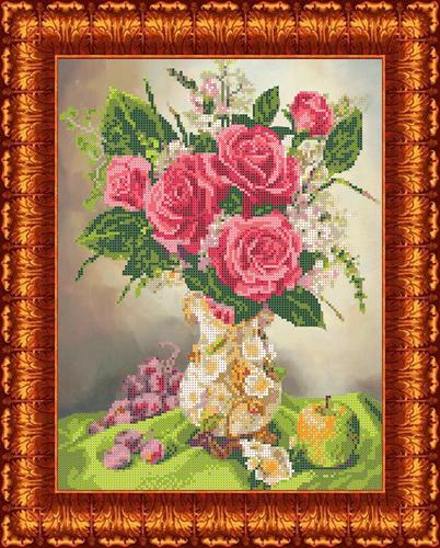 Розы в вазе КБЦ  3021 Основа на габардине для вышивки бисером и крестом