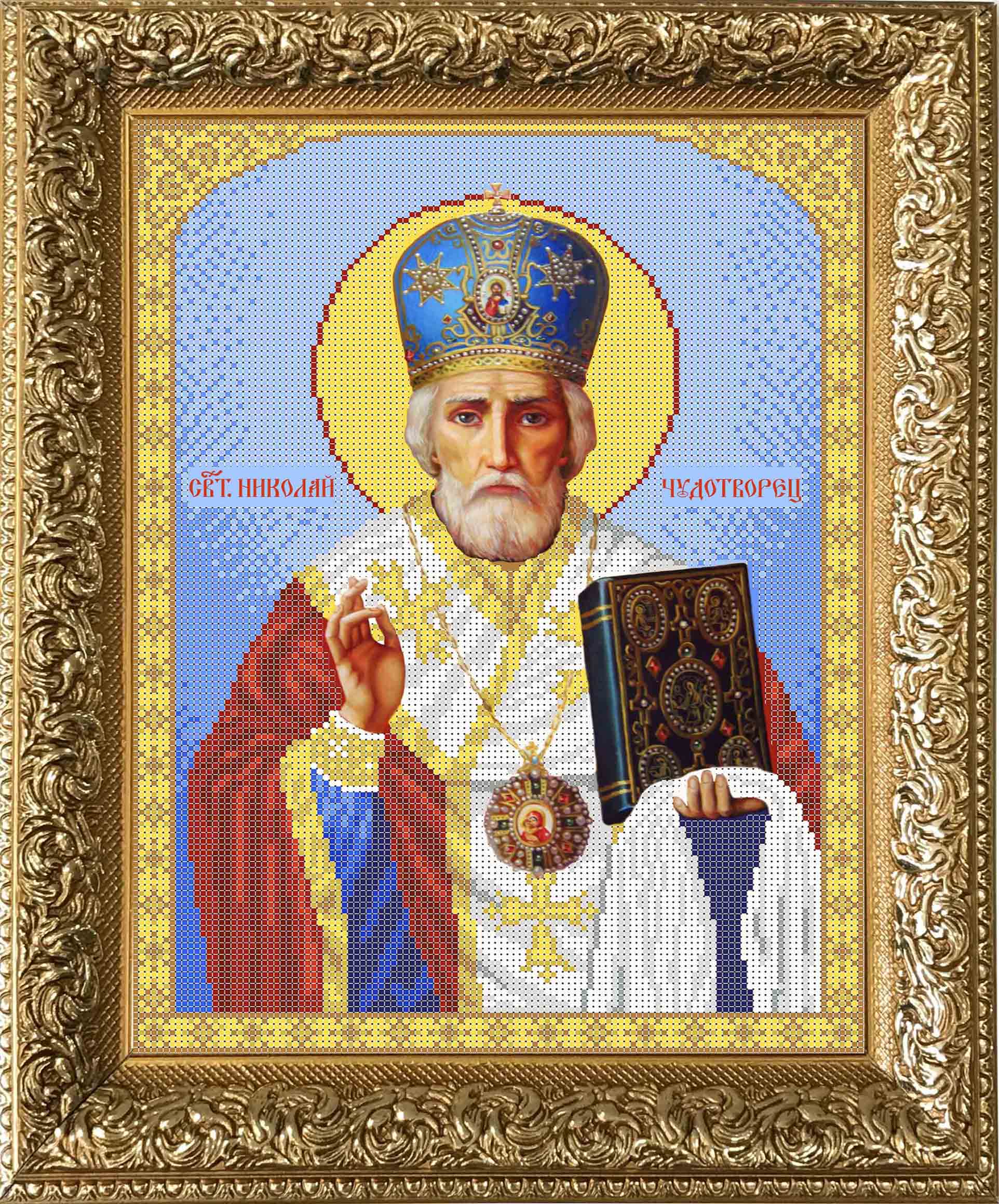 Св.Николай Чудотворец - Основа на габардине для вышивки бисером и крестом