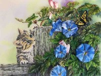 Котенок и бабочка - Набор для вышивки лентами 