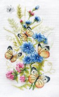 Цикорий и бабочки- Набор для вышивания счетным крестом и лентами